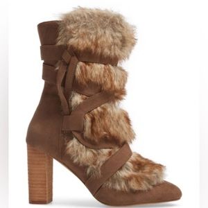NEW! Women's Charles By Charles David Alberta Taupe Microsuede Faux Fur Boots